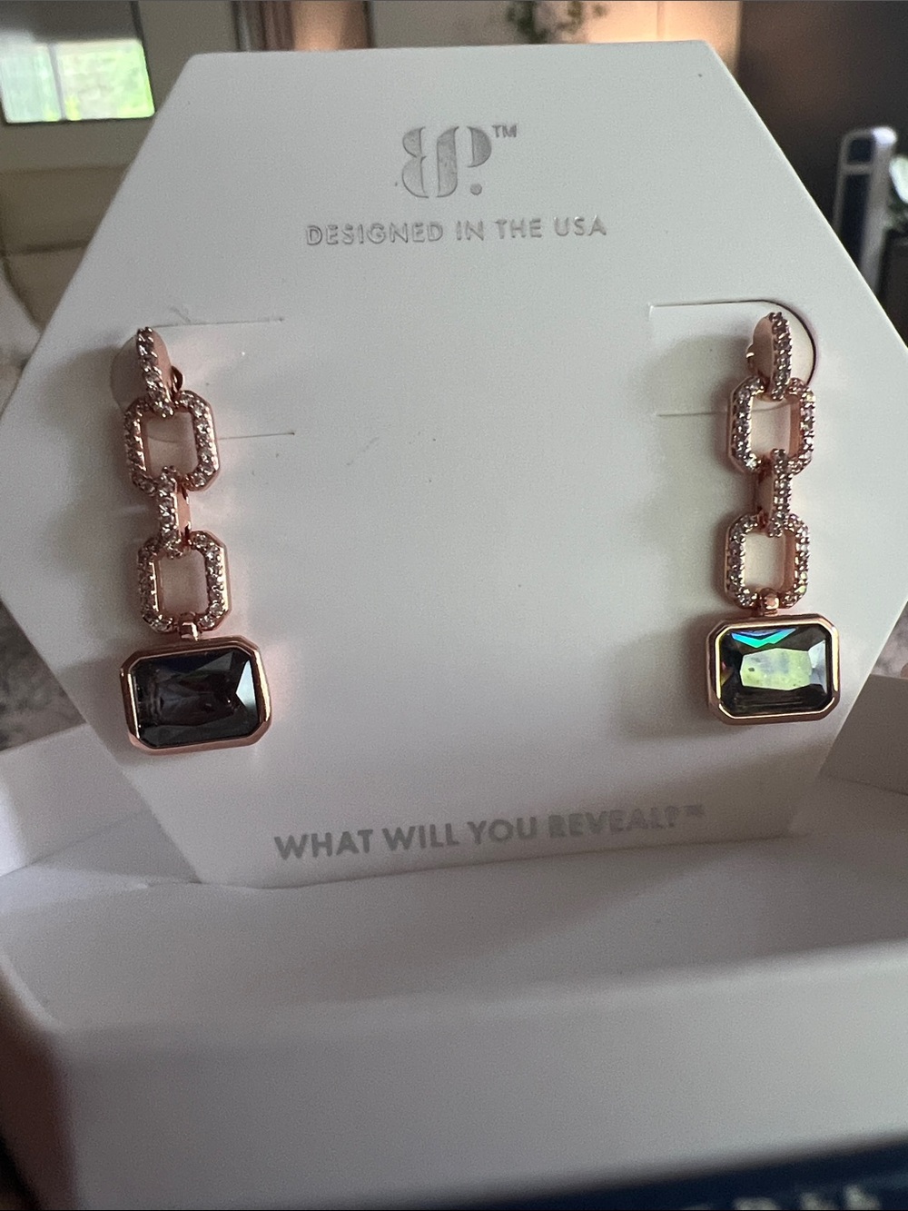 Bomb Party Earrings - alexandrite, rose gold plating.